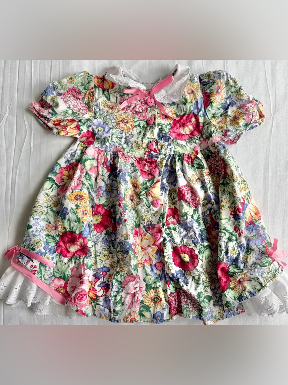 Vintage 90s Buttercup Girlie Floral Frilly Cotton Dress 4T